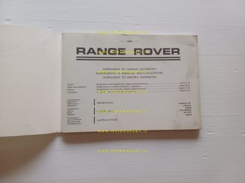 Range Rover Catalitico 1988 SUPPLEMENTO originale manuale uso