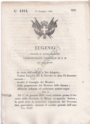 Regio Decreto 1860 Eugenio Bilancio speciale in Lombardia n.4484