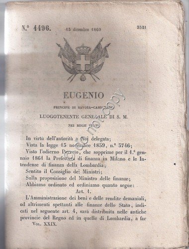 Regio Decreto 1860 Eugenio Circoli Direzioni Demaniali 4496 | Immagine principale