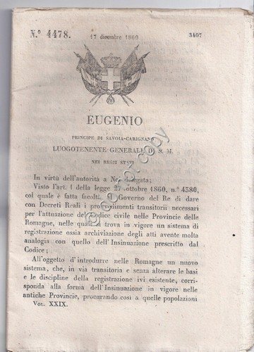 Regio Decreto 1860 Eugenio Codice Civile nelle provincie Romagna 4478