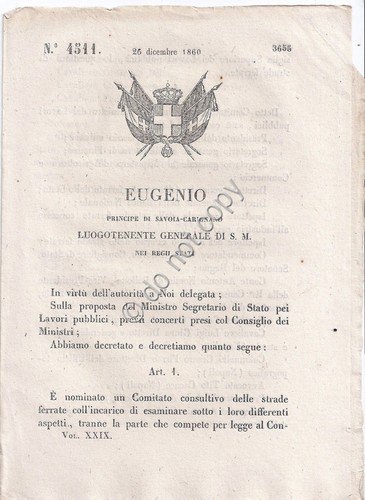 Regio Decreto 1860 Eugenio Comitato delle strade ferrate n.4511 | Immagine principale