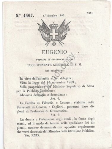 Regio Decreto 1860 Eugenio Facolt Filosofia Universit Cagliari e Genova …