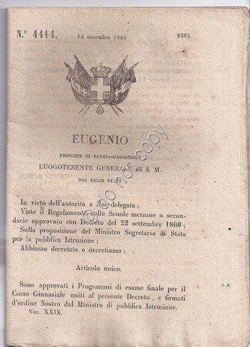 Regio Decreto 1860 Eugenio Programmi esame finale per Corso Ginnasiale … | Immagine principale