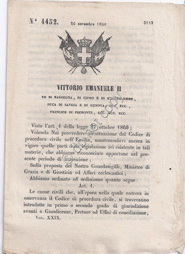 Regio Decreto 1860 VE II Codice procedura Civile in Emilia …