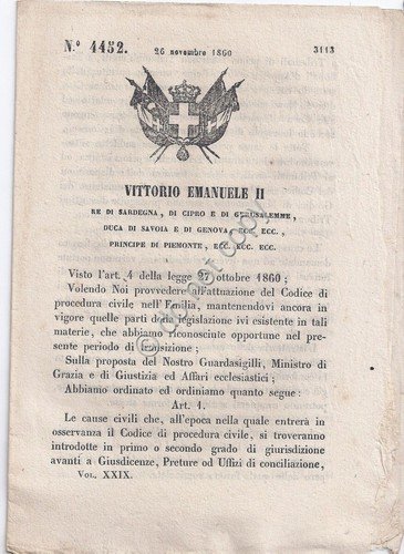 Regio Decreto 1860 VE II Codice procedura Civile in Emilia …