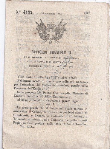Regio Decreto 1860 VE II Codice procedura Penale provincie Emilia … | Immagine principale