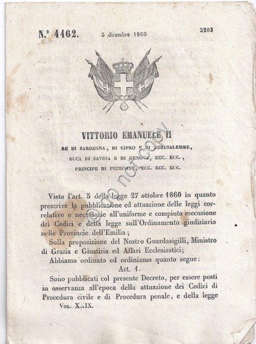 Regio Decreto 1860 VM II Ordinamento Giudiziario provincie Emilia 4462 | Immagine principale