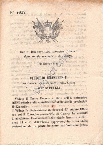 Regio Decreto 1869 - Modifica Strade provinciali di Caserta 4932 | Immagine principale