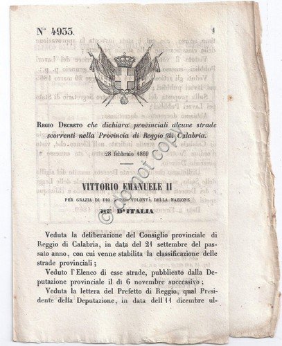 Regio Decreto 1869 - Provincia Reggio Calabria - Strade provinciali … | Immagine principale