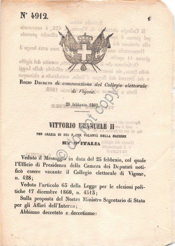Regio Decreto 1869 - Vigone - Convocazione Collegio Elettorale 4912 | Immagine principale