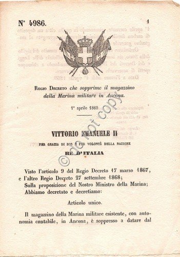 Regio Decreto 1869 Ancona soppressione Magazzino Marina Militare 4986