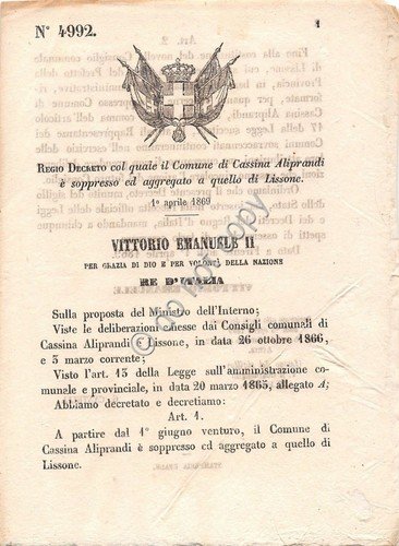 Regio Decreto 1869 Cassina Aliprandi aggregato a Lissone 4992 | Immagine principale