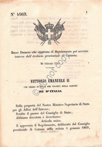 Regio Decreto 1869 Catania Regolamento Archivio Provinciale 4969 | Immagine principale