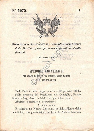 Regio Decreto 1869 Consolato Saint Pierre Martinica giurisdizione Antille 4973 | Immagine principale