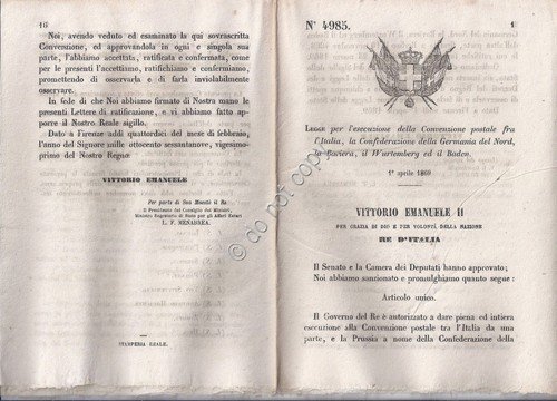 Regio Decreto 1869 Convenzione postale Italia e Germania del Nord, … | Immagine principale