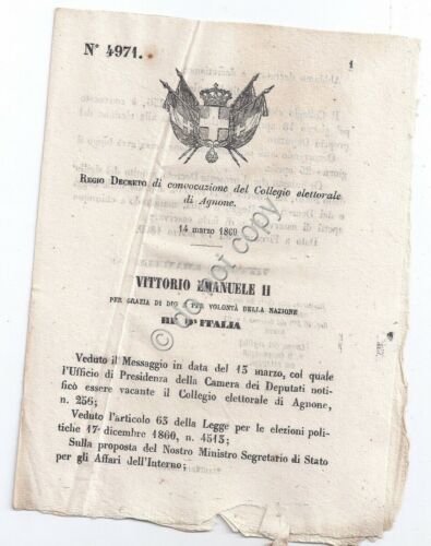 Regio Decreto 1869 Convocazione Collegio Elettorale di Agnone 4971