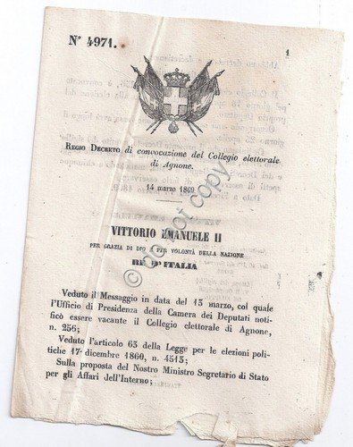 Regio Decreto 1869 Convocazione Collegio Elettorale di Agnone 4971 | Immagine principale
