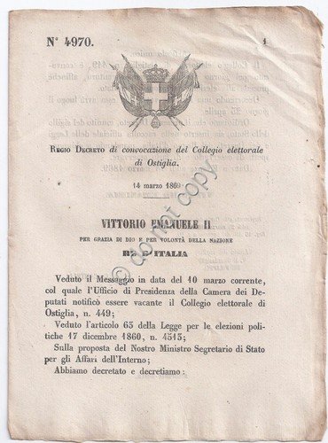 Regio Decreto 1869 Convocazione Collegio Elettorale di Ostiglia 4970 | Immagine principale