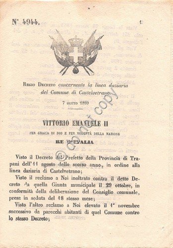 Regio Decreto 1869 Linea daziaria Comune Castelvetrano 4944 | Immagine principale