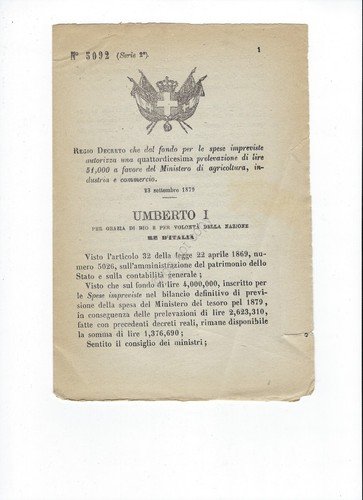 Regio Decreto 1869 Ministero Agricoltura Industria Commercio prelevazione 5092