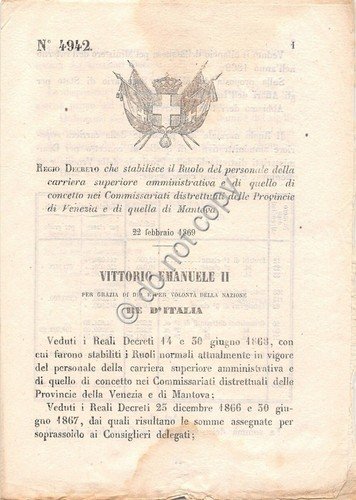 Regio Decreto 1869 Provincie di Venezia e Mantova Ruolo del …