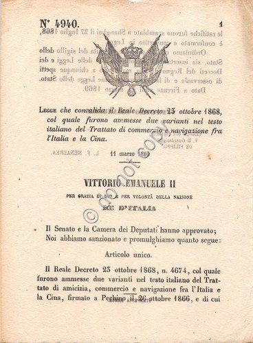 Regio Decreto 1869 Trattato di commercio e navigazione fra Italia …