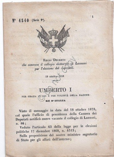 Regio Decreto 1878 - Umberto I Lanusei - elezione del … | Immagine principale