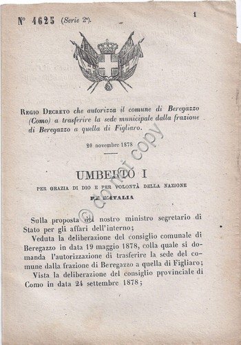 Regio Decreto 1878 Comune Beregazzo sede municipale a Figliaro 4625 | Immagine principale