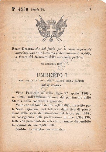 Regio Decreto 1878 Ministero Istruzione Prelevazione 4530