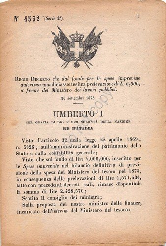 Regio Decreto 1878 Ministero Lavori Pubblici Prelevazione 4532