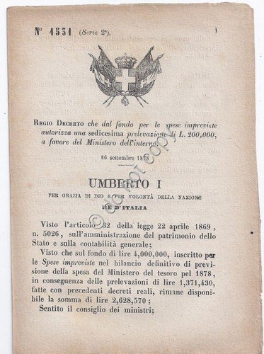 Regio Decreto 1878 Umberto I Concorso Italia esposizione di Parigi … | Immagine principale