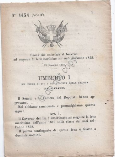 Regio Decreto 1878 Umberto I Leva marittima sui nati nel …