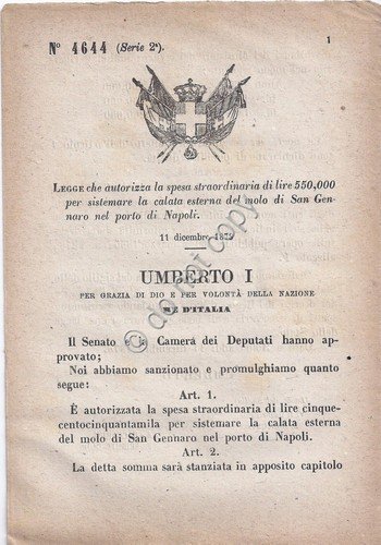 Regio Decreto 1878 Umberto I Napoli Molo San Gennaro 4644 | Immagine principale