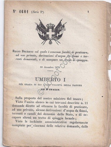 Regio Decreto 1878 Umberto I pratica privata di acqua da …