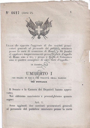 Regio Decreto 1878 Umberto I Roma Catanzaro consiglieri Corte d'Appello … | Immagine principale