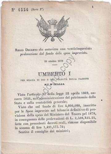 Regio Decreto 1878 Umberto I sorveglianza strade ferrate del regno …