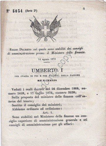 Regio Decreto 1879 Umberto I Ministero finanze consigli amministrazioni 5037