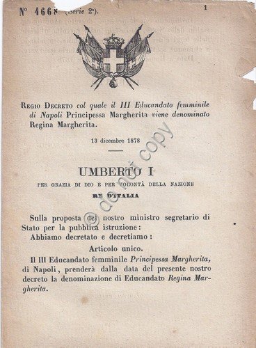 Regio Decreto 1879 Umberto I Napoli Educandato Principessa Margherita 4668 | Immagine principale