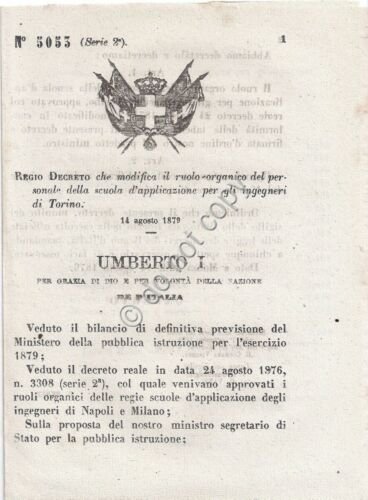 Regio Decreto 1879 Umberto I Scuola applicazione Ingegneri Torino 5053