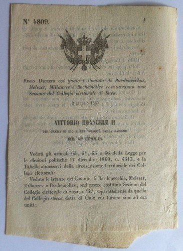 Regio Decreto 4809 Comuni di Bardonecchia, Melezet, Millaures e Rochemolles