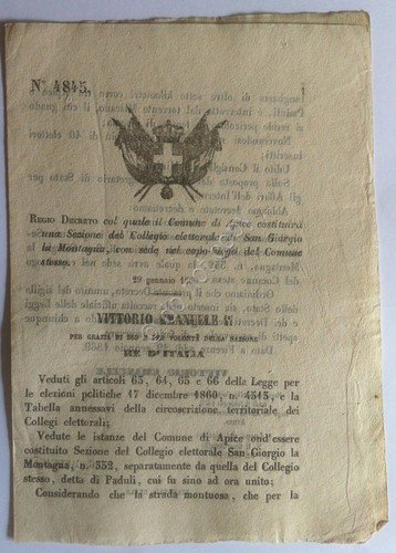 Regio Decreto 4845 Comune Apice sezione elettorale San Giorgio la …