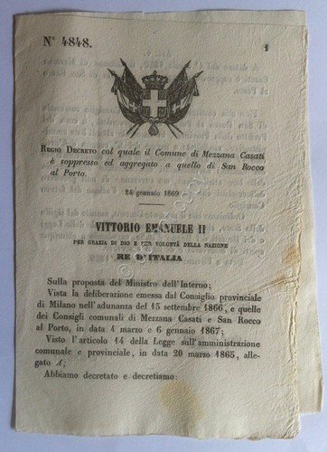 Regio Decreto 4848 Mezzana Casati aggregato a San Rocco al … | Immagine principale
