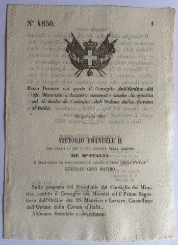 Regio Decreto 4850 Ordine SS Maurizio e Lazzaro assume titolo …