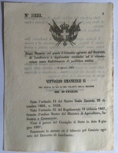 Regio Decreto 5222 Lendinara stabilimento di pubblica utilità