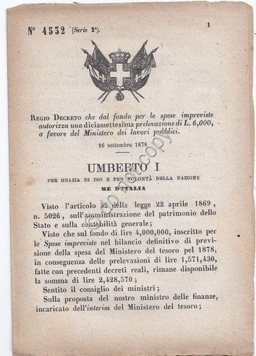 Regio Decreto Umberto I Strada Firenze Ancona Correzione salita Tolentino … | Immagine principale