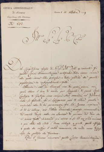 Regno di Sardegna - Novara 1819 - Lettera al Senatore …