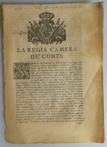 Regno di Sardegna 1762 - Regia Camera dei Conti - …