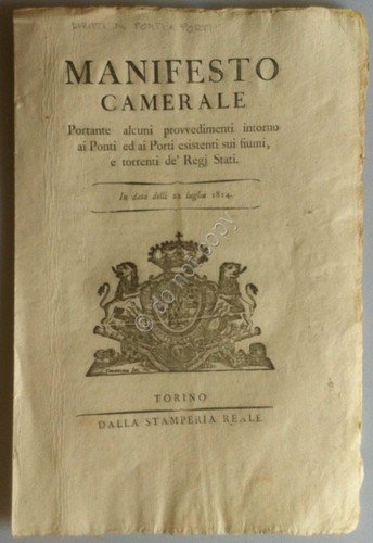 Regno di Sardegna 1814 - Manifesto Camerale - Ponti e …