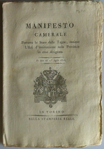Regno di Sardegna 1816 - Manifesto Camerale Elenco Uffizi Insinuazione …