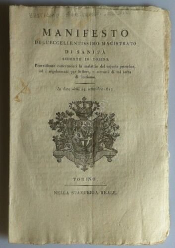 Regno di Sardegna 1817 - Manifesto Sanit - Vajuolo pecorino …